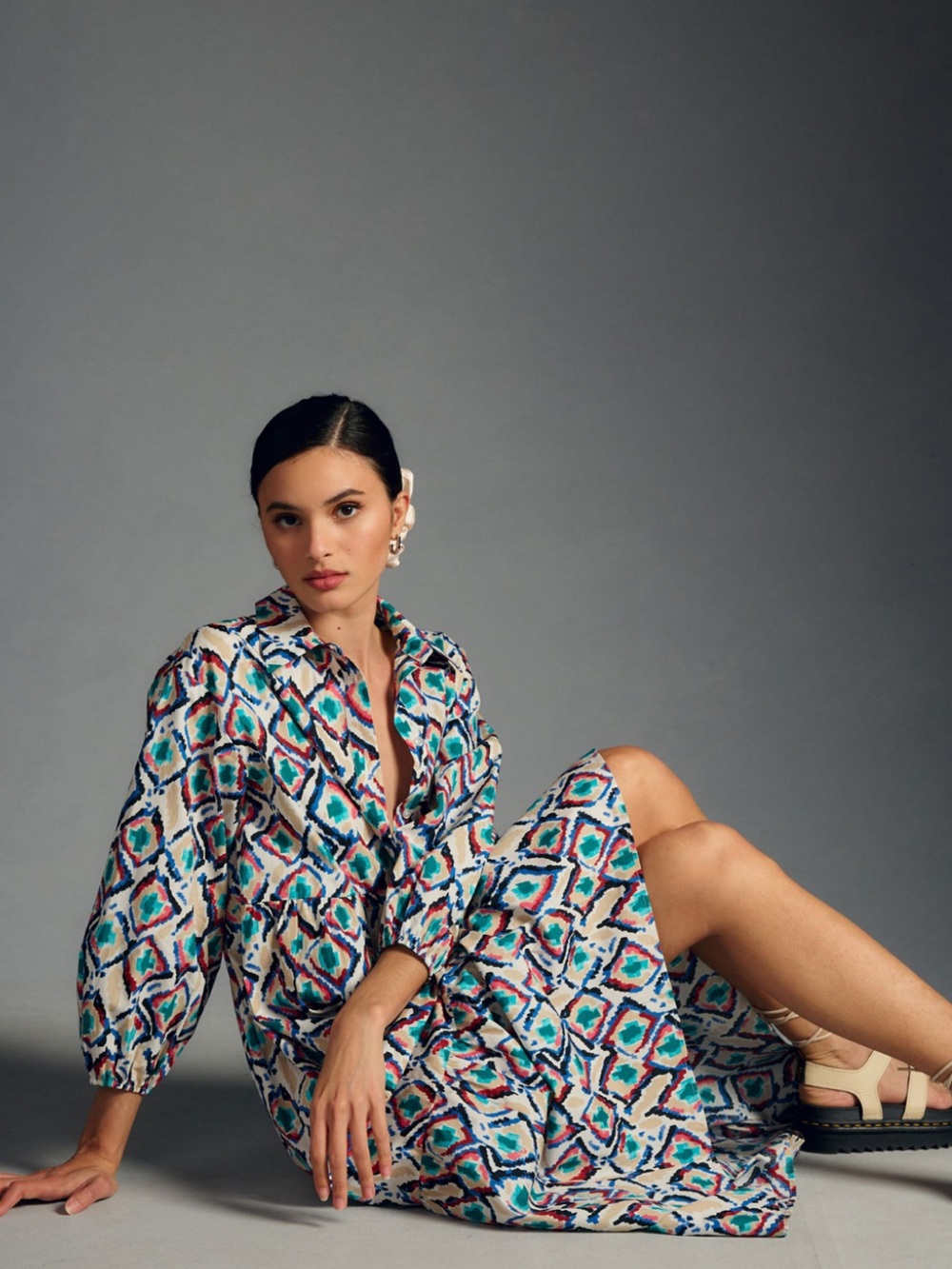 Anthropologie Maeve Multi-Color Geometric Button-Down Dress